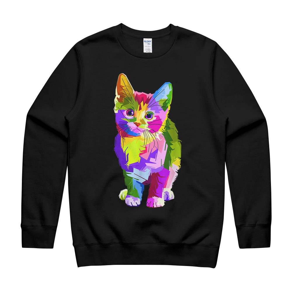 Psychedelic Rave Edm Cute Kitten T-Shirt Crewneck Sweatshirt