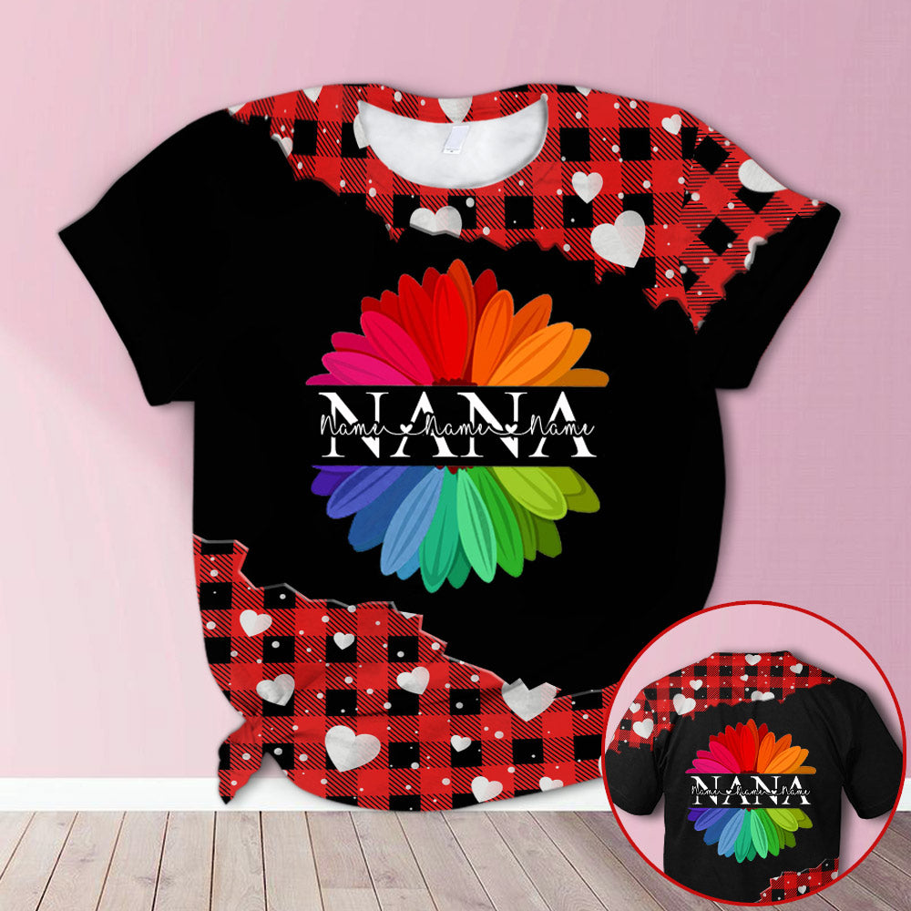 Personalized Nana Rainbow Color Flower Red Plaid All Over Print Shirts, 3D Hoodie, Sweatshirt, Shirt And Polo For Grandma Hn98 Do99