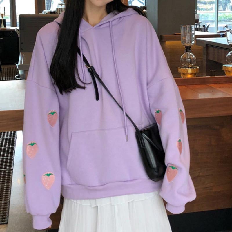 Strawberry Embroidery Oversized Hoodie