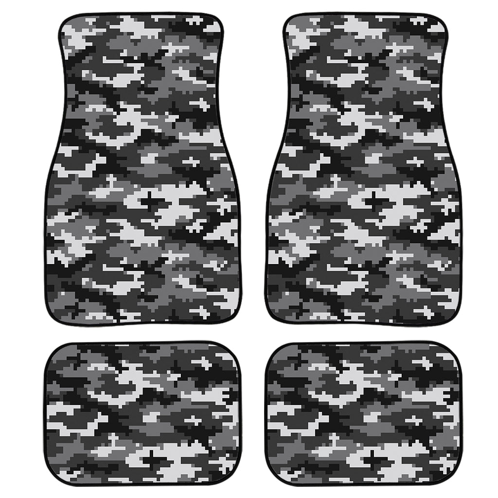 Black White And Grey Digital Camo Print Front And Back Car Floor Mats, Front Car Mat