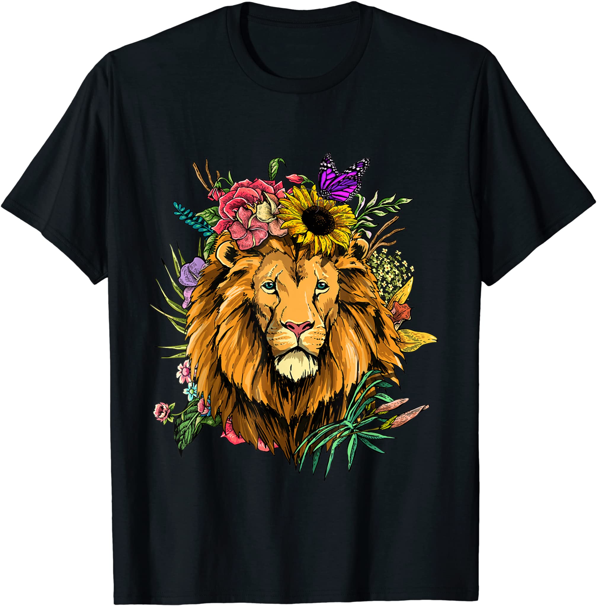 Floral Lion Spring Nature Lovers Gift For Women & Men T-Shirt