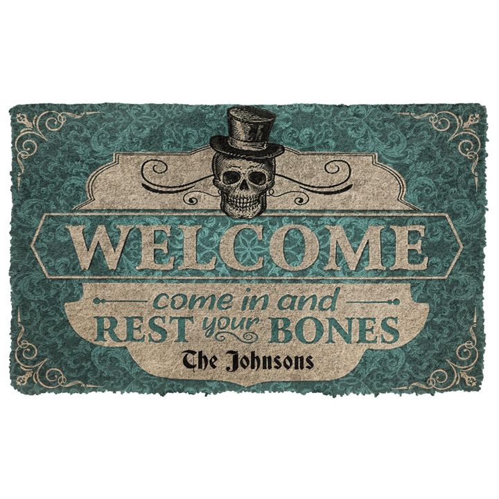 Waybackapparel Keleton Welcome Come In Halloween Custom Name 3D Doormat