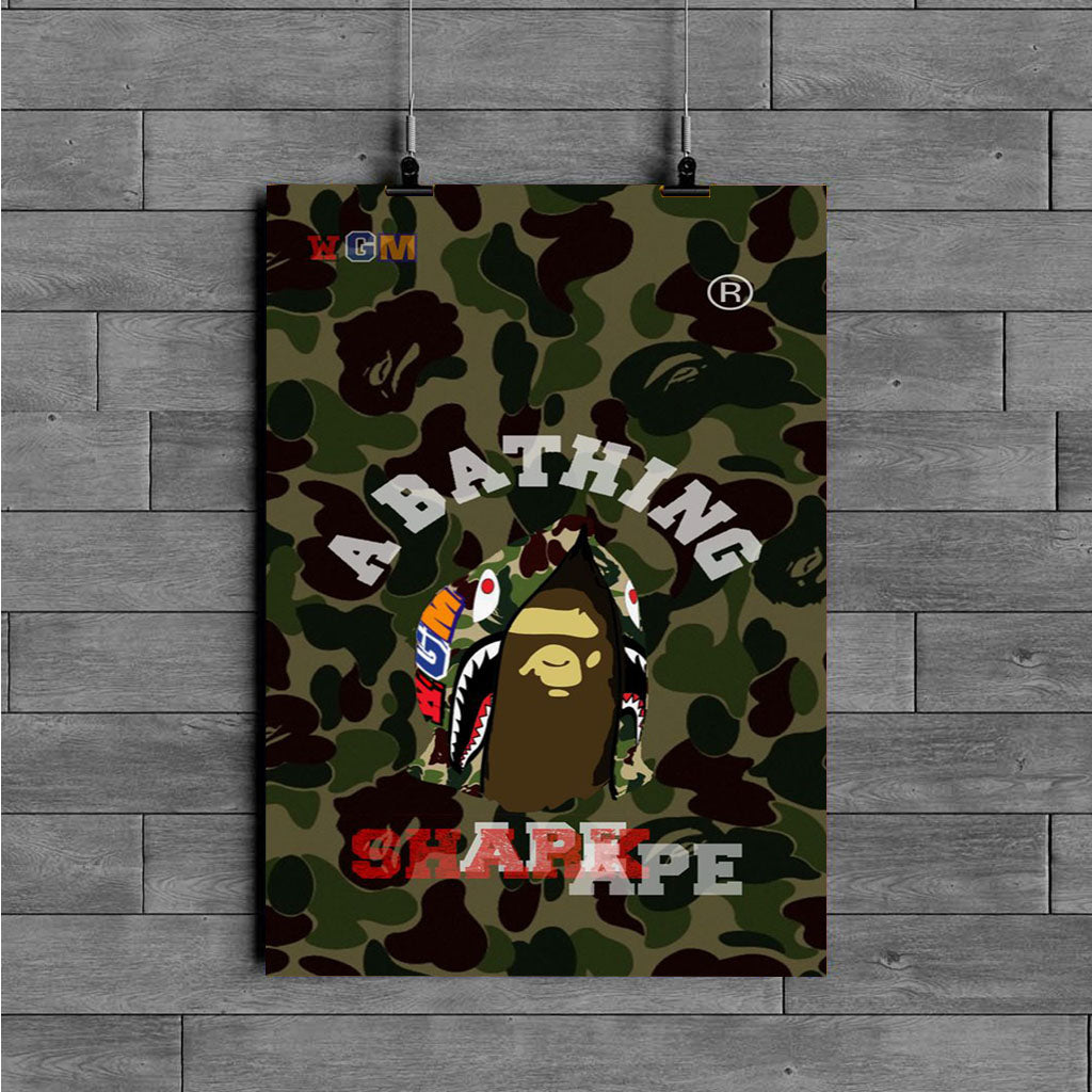 a bathing shark ape poster