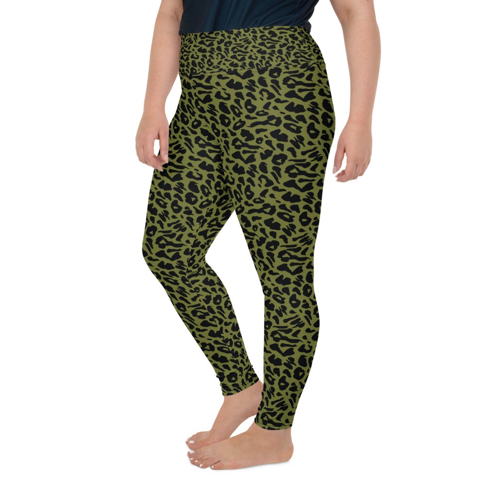 Olive Green Leopard Skin Plus Size Leggings