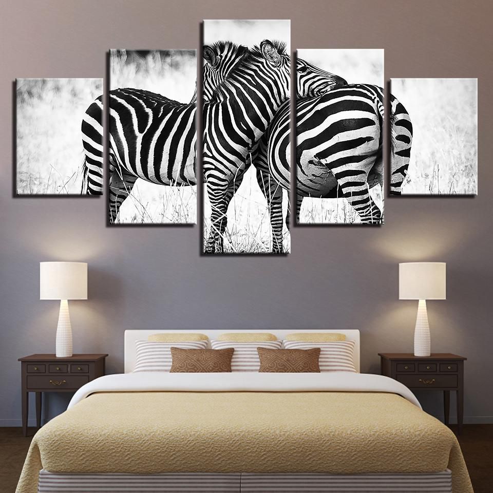 Zebras Horses Animal 5 Panel Canvas Art Wall Decor