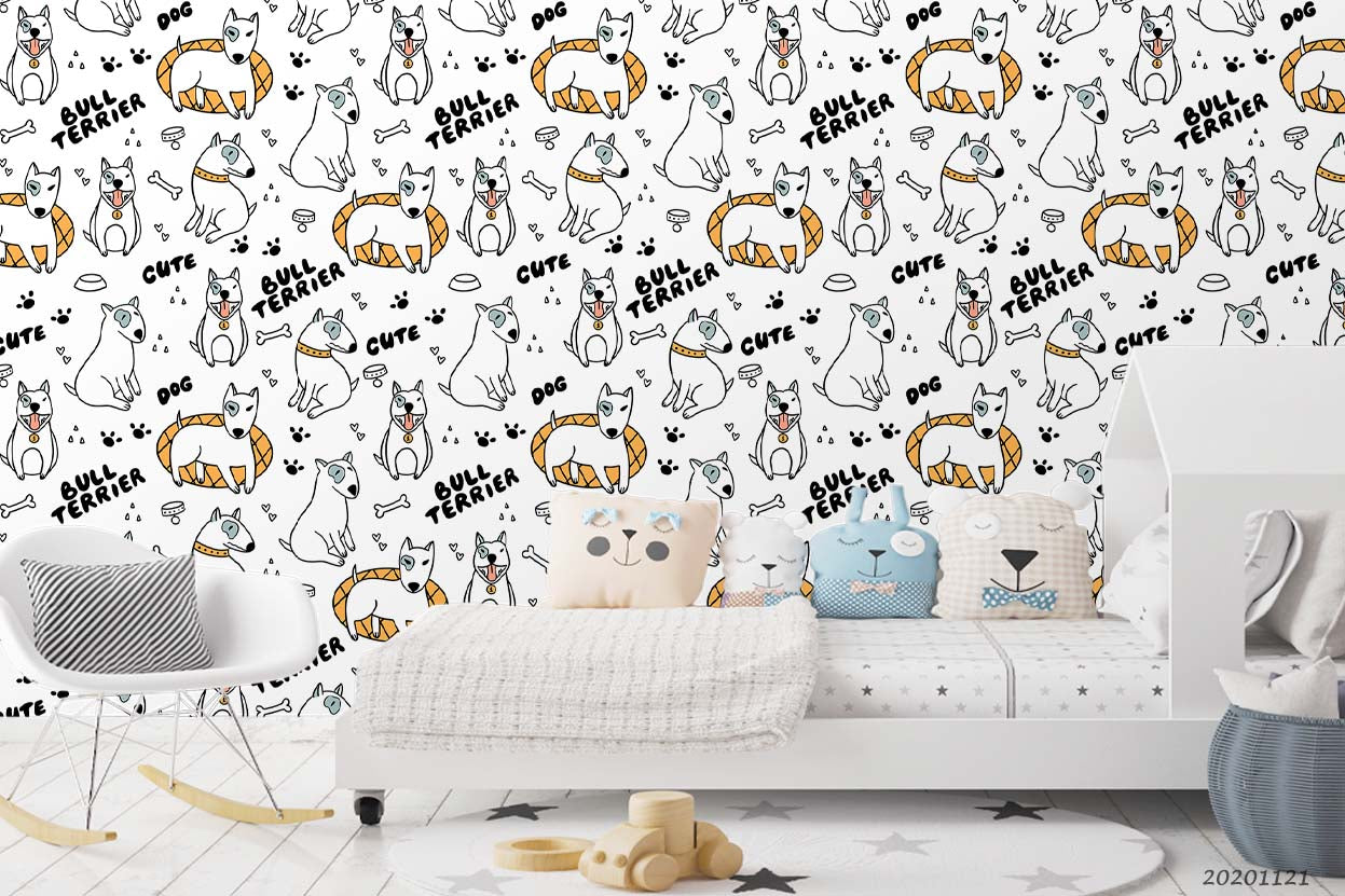 3D Cartoon Hand Drawn Dog Animal Pattern Wall Mural Wallpaper Lxl