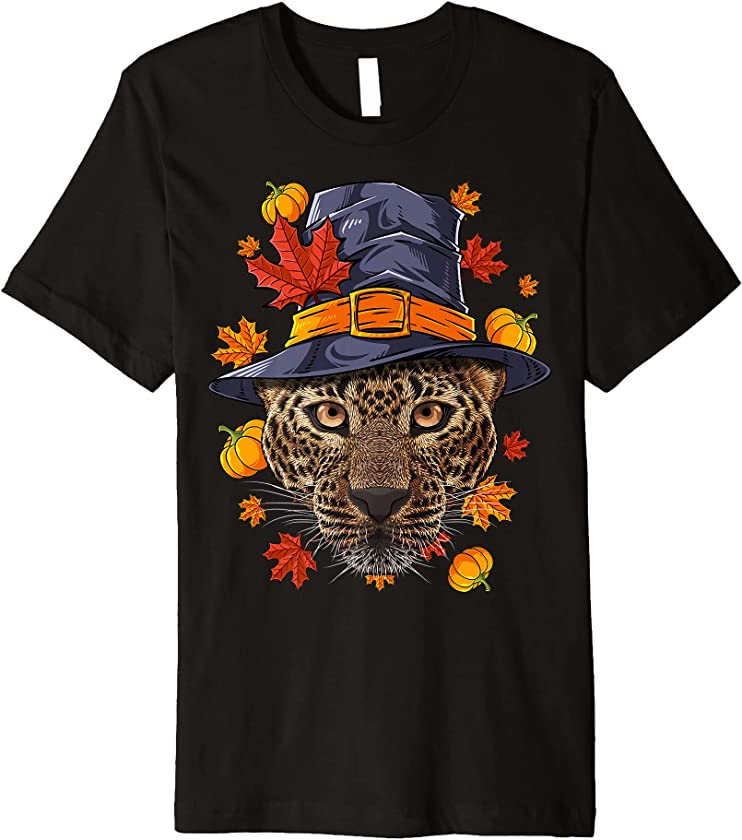 Thanksgiving Leopard Pilgrim Costume Fall Autumn Premium T-Shirt