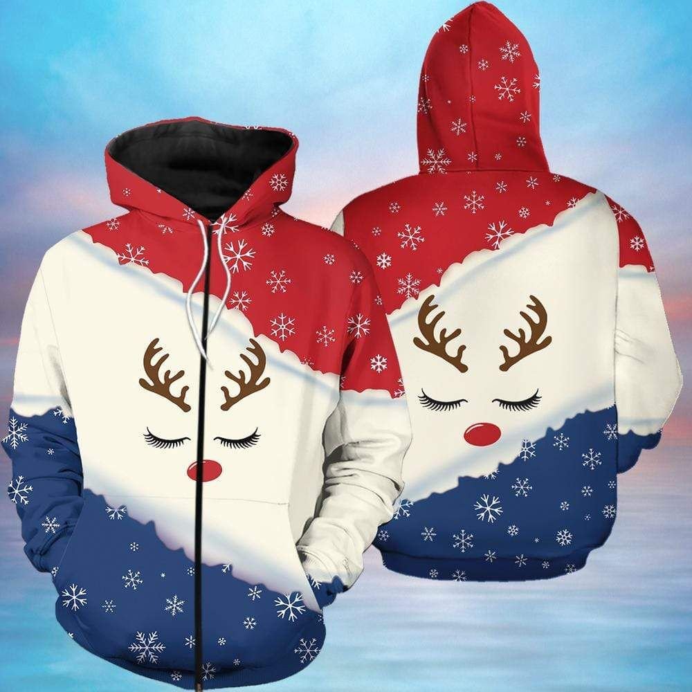 Christmas Deer Snowflake 3D ed Hoodie Sweater V