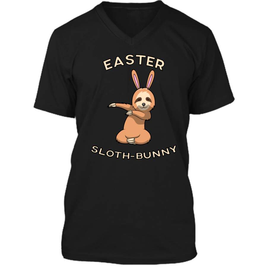 Dabbing Easter Bunny Shirt Boys Girls Sloth-Bunny T-shirt Mens Printed V-Neck T