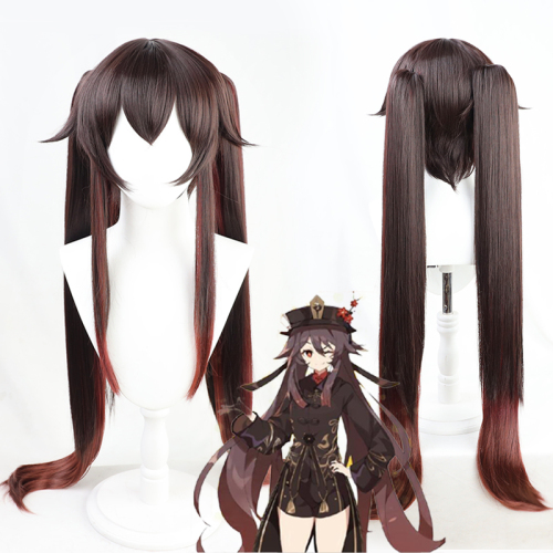 2021 Hot Game Genshin Impact Hutao Wig Anime Cosplay Hair Halloween Drop Shipping Free Wig Cap Long Hair Double Ponytail Brown alx