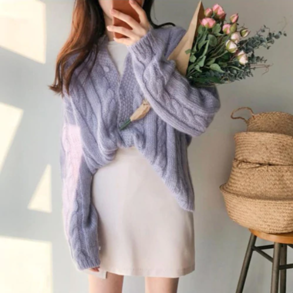 Candy Color Solid Loose Knitted Cardigan Sweater