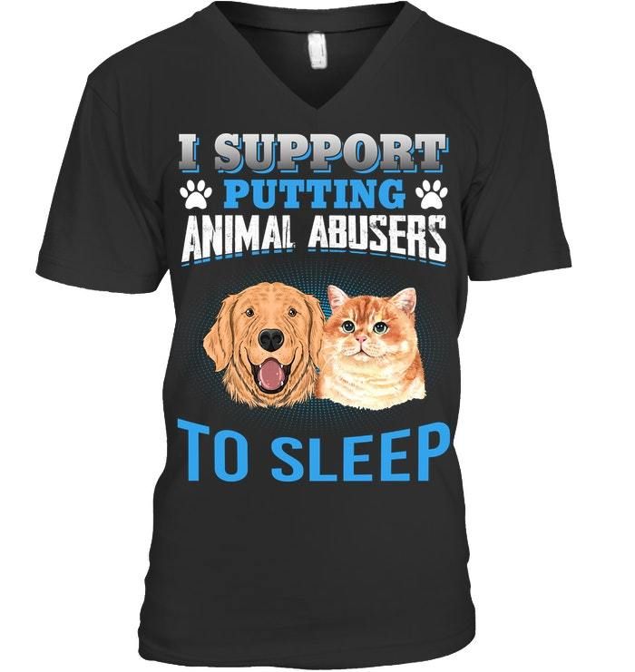 Support Putting Animal Abusers To Sleep Gift For Cat Lovers Guys V-neck