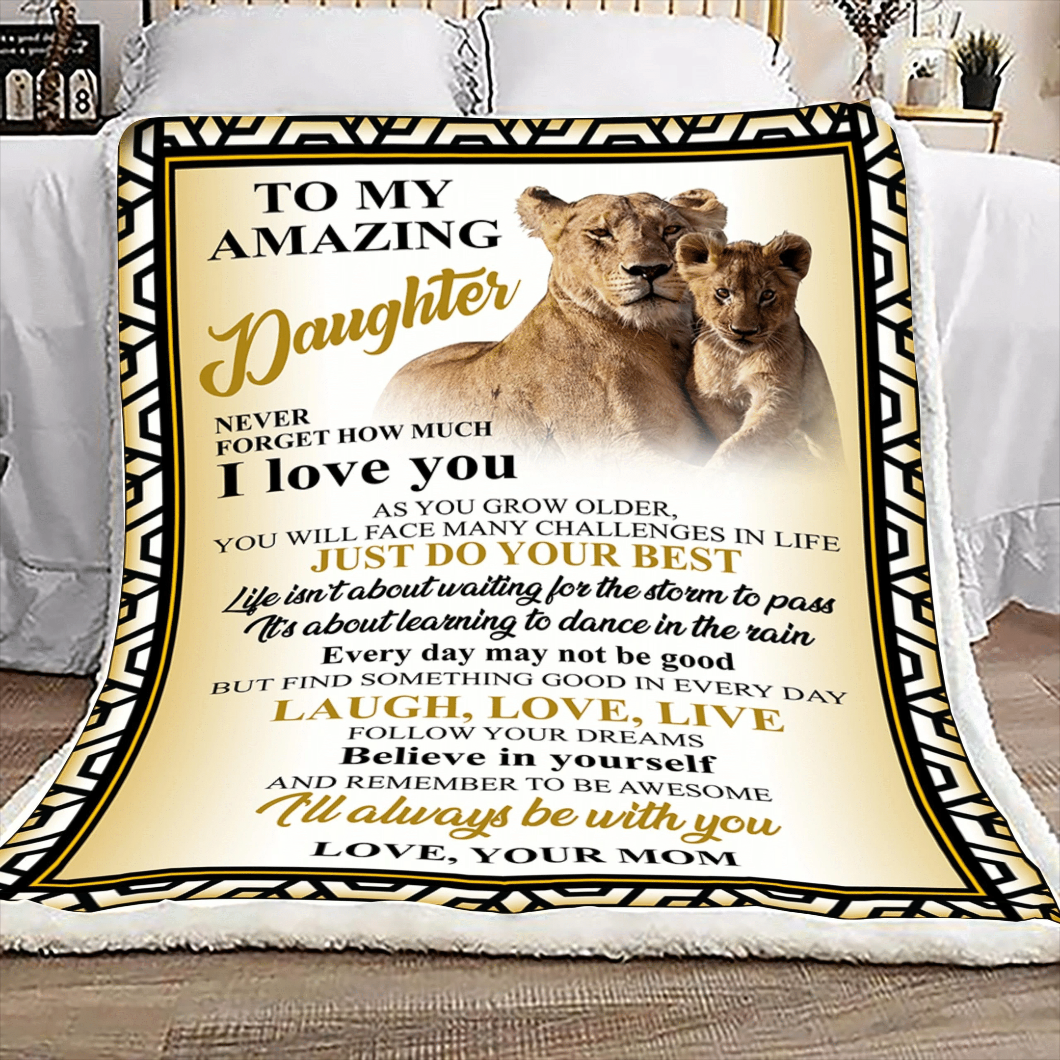 To My Amazing Daughter Always Be With You Love Mom Lion Cozy Fleece Blanket Sherpa Blanket