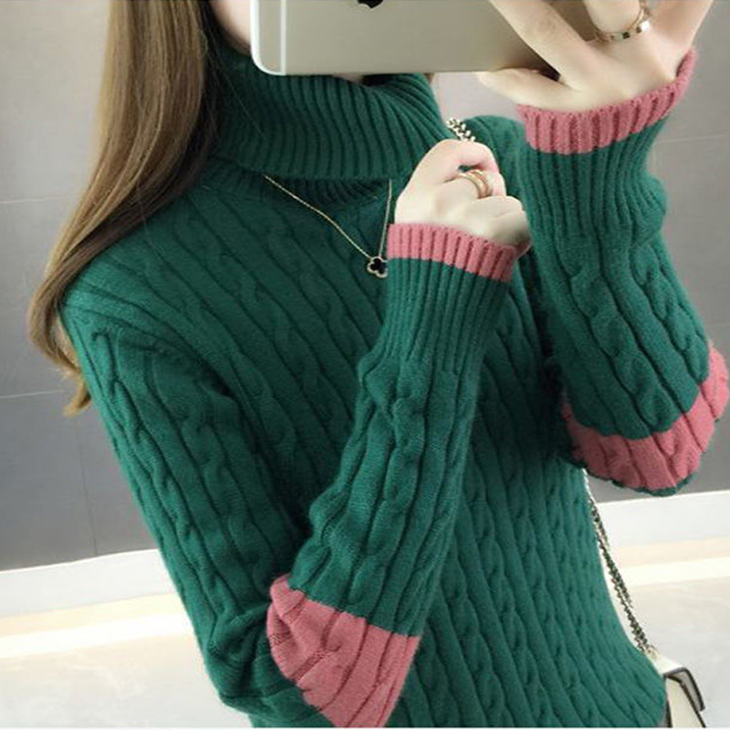 Turtleneck Women Knit Sweater Warm Pullover Loose Long Sleeve Tops Jumper 2023 Fall Fashion Korean High Collar Clothing alx