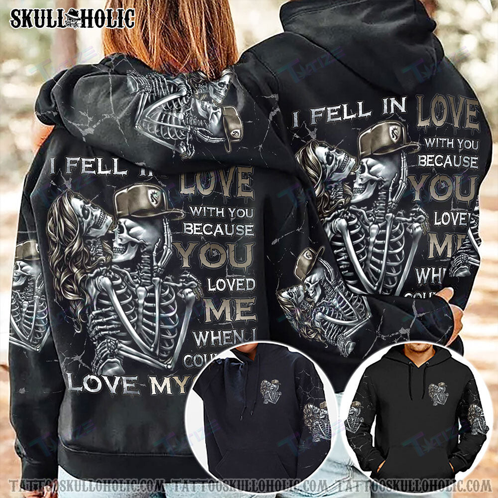 Matching Couple Shirt I Fell In Love With You Skull Couple 3D All Over Printed Shirt, Sweatshirt, Hoodie, Bomber Jacket Size S – 5Xl