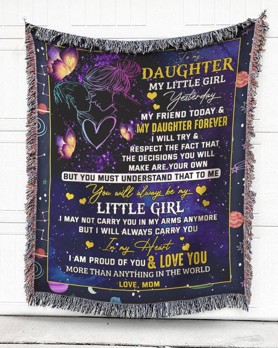 Woven Throw For Daughter Birthday Gift, Butterflies In Galaxy – My Daughter Forever, Cotton Blanket