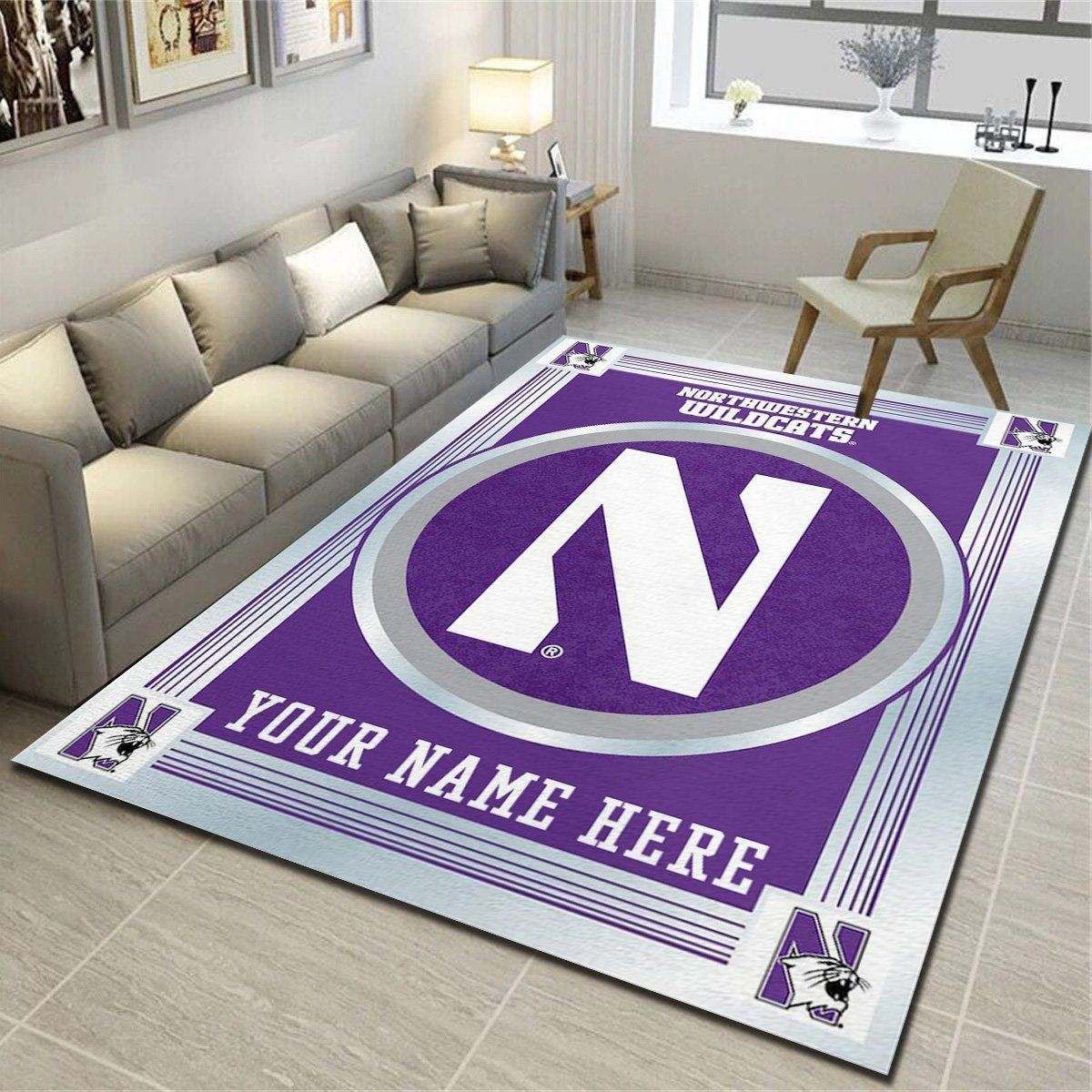 Northwestern Wildcats Personalized Area Rugs, Team Living Room Carpet, Customized Floor Decor