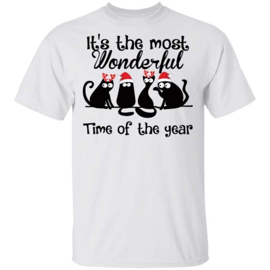 Christmas Black Cats Santa Reindeer It’s The Most Wonderful Time Of The Year T-Shirt