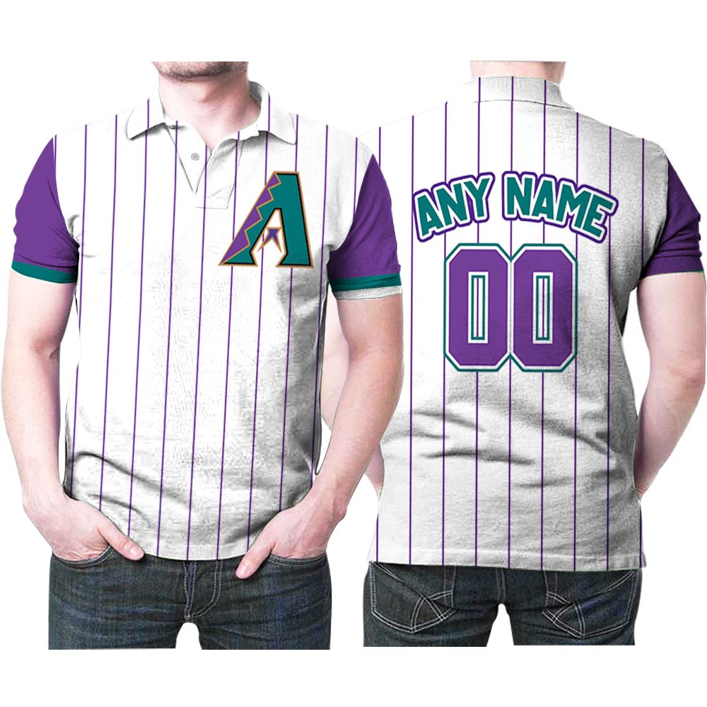 Personalized Any Name Arizona Diamondbacks 00 2020 White Purple Stripe Jersey Inspired Style 3D All Over Print Polo Shirt