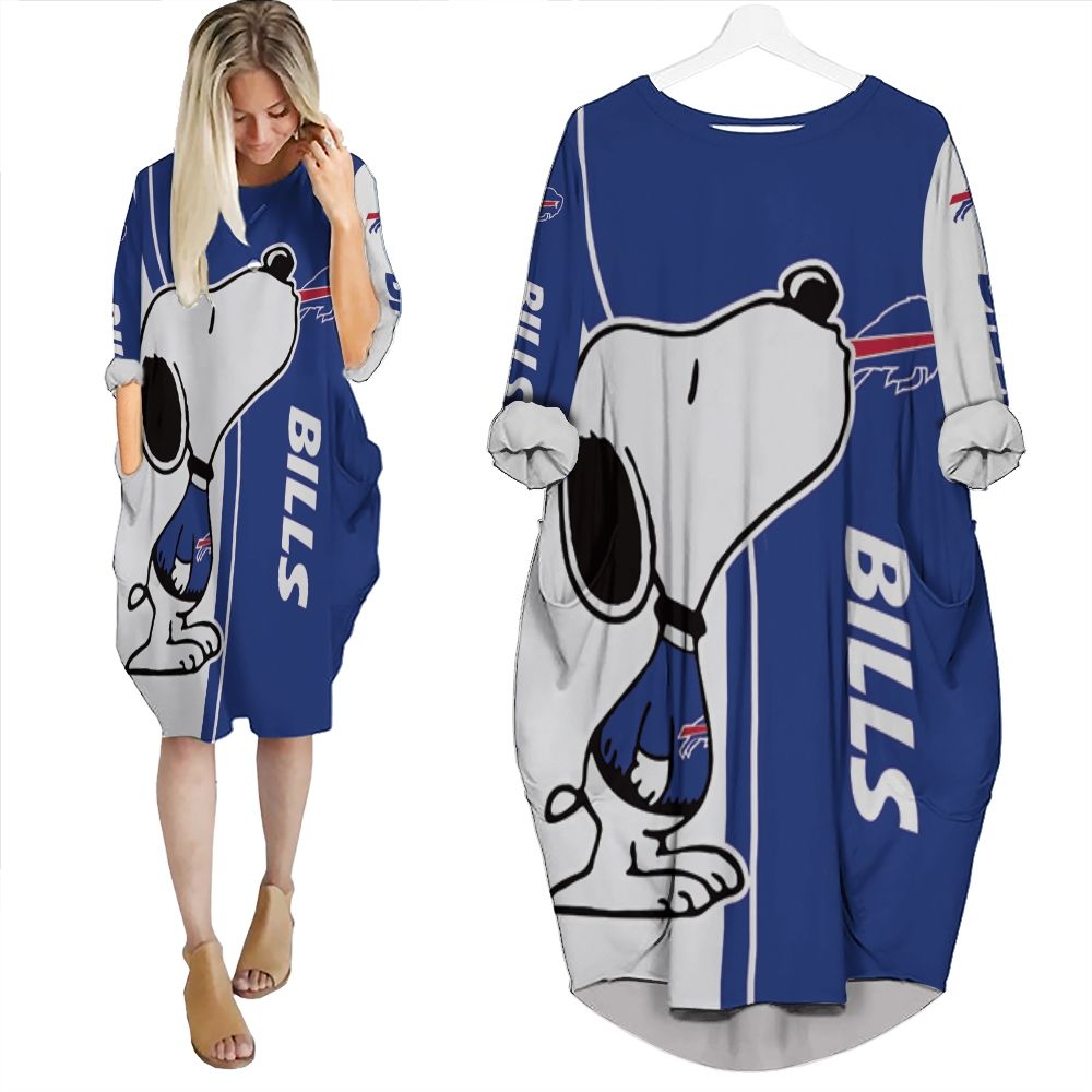 Buffalo Bills Snoopy Lover 3D Printed Batwing Pocket Dress - Micalshop