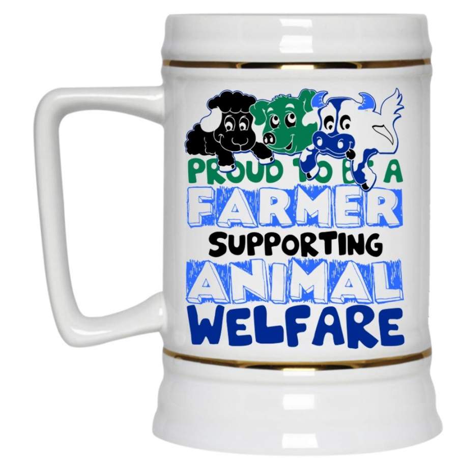 Supporting Animal Beer Stein 22oz, Proud To Be A Farmer Beer Mug