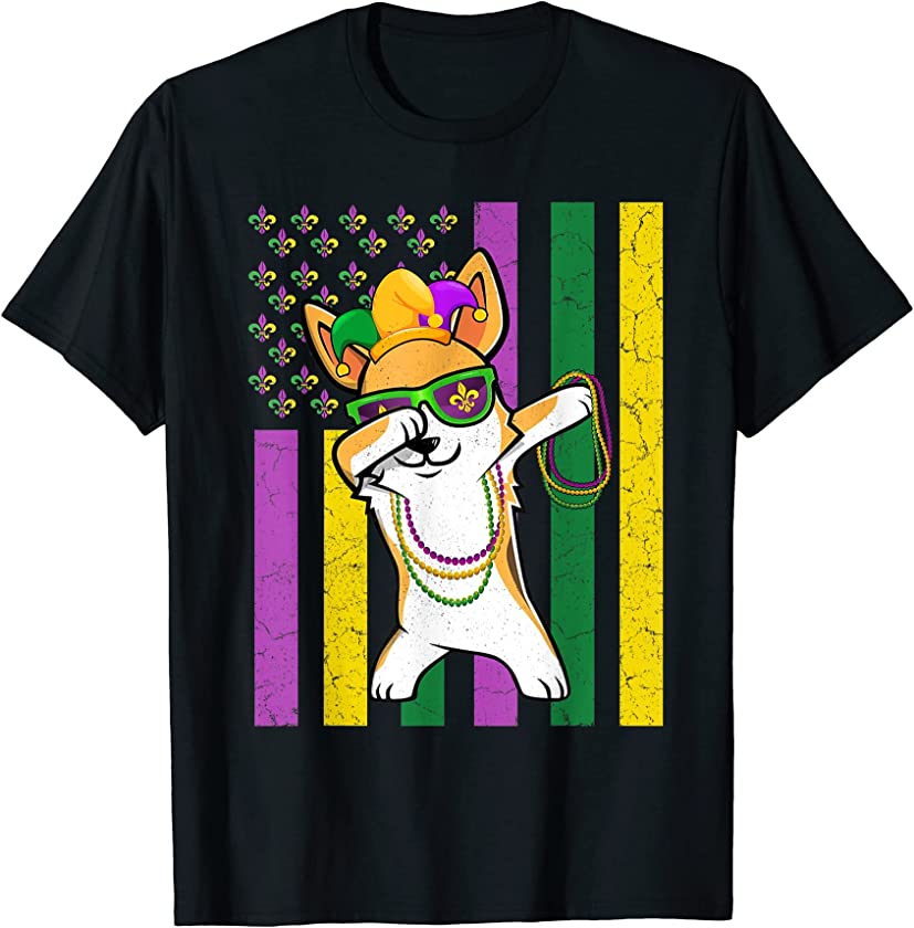 American Flag Mardi Gras Corgi Dog Festival Puppy Lover T-Shirt