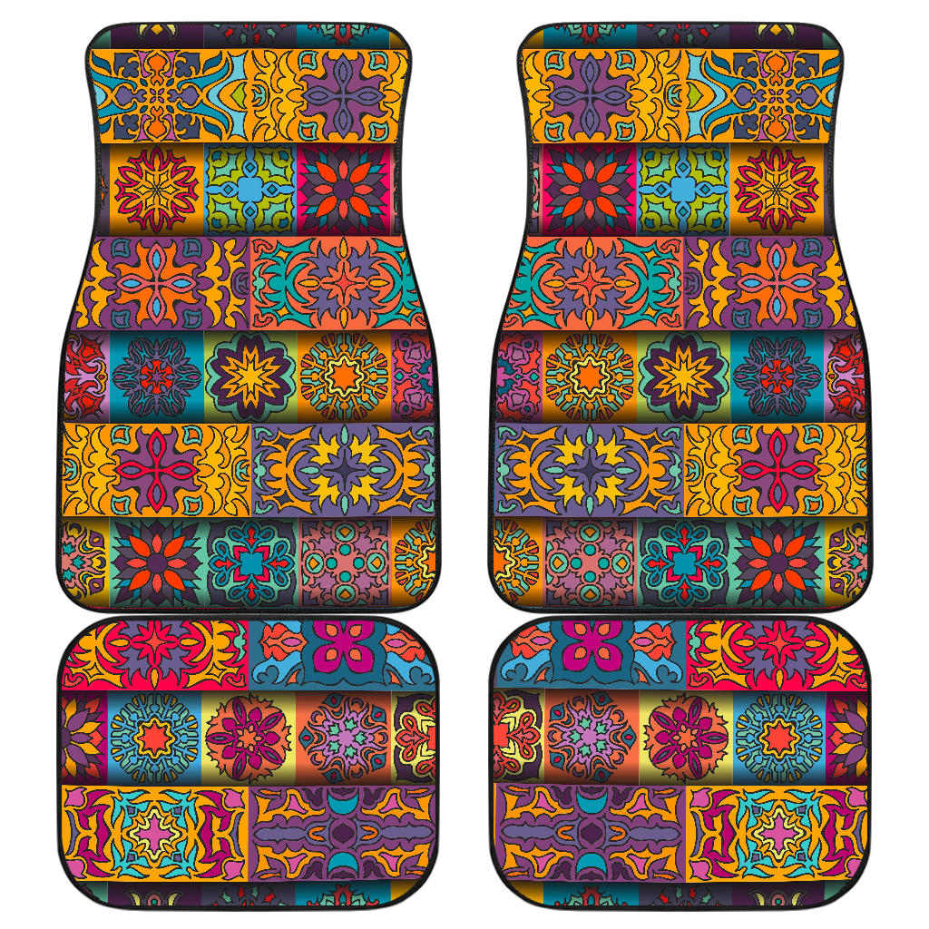 Rectangle Mandala Bohemian Pattern Print Front And Back Car Floor Mats, Front Car Mat