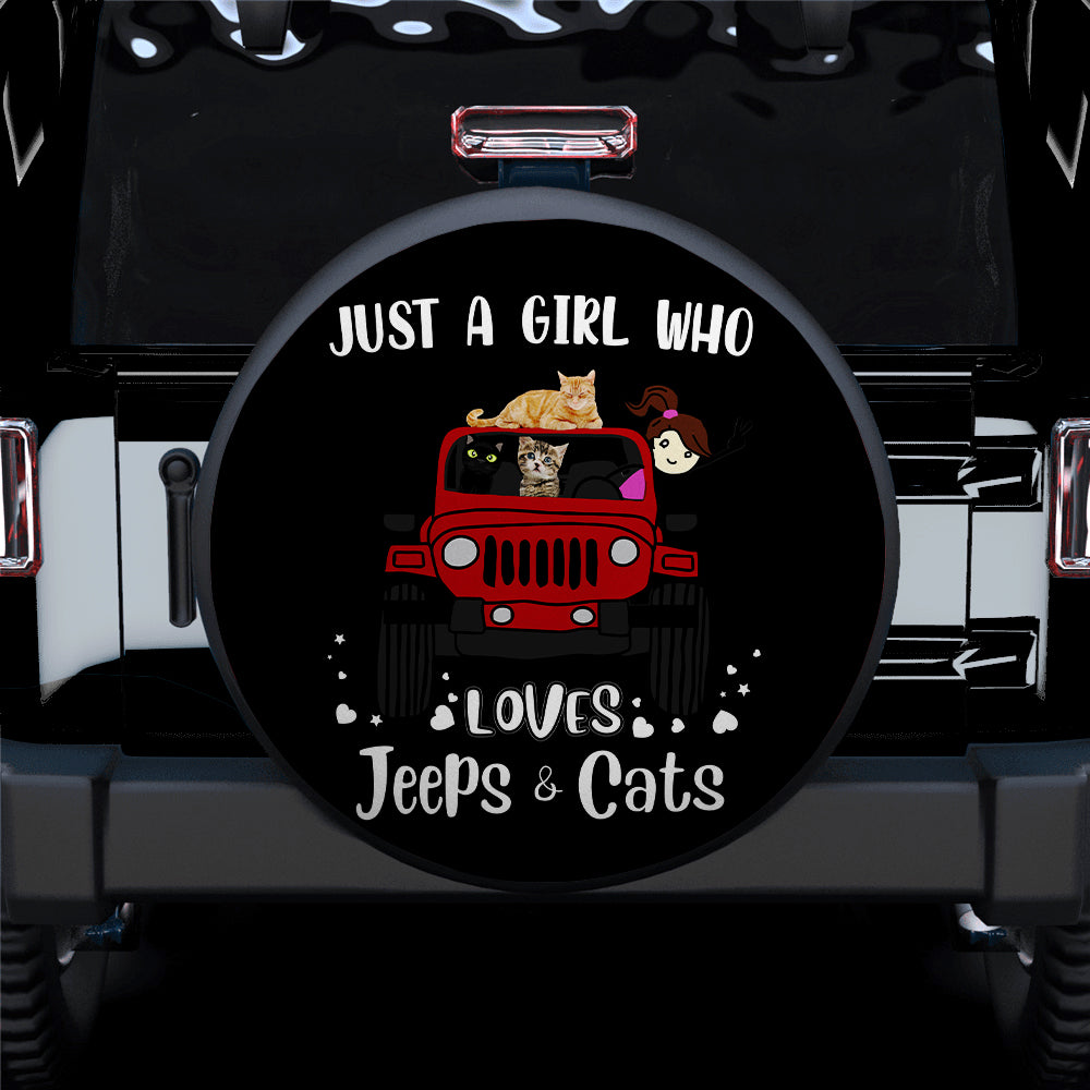 Just A Girl Who Love Jeep & Cat Car Spare Tire Covers Gift For Campers