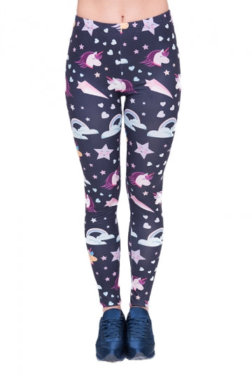 Women Skinny Fitness Halloween Unicorn Printed Leggings Black