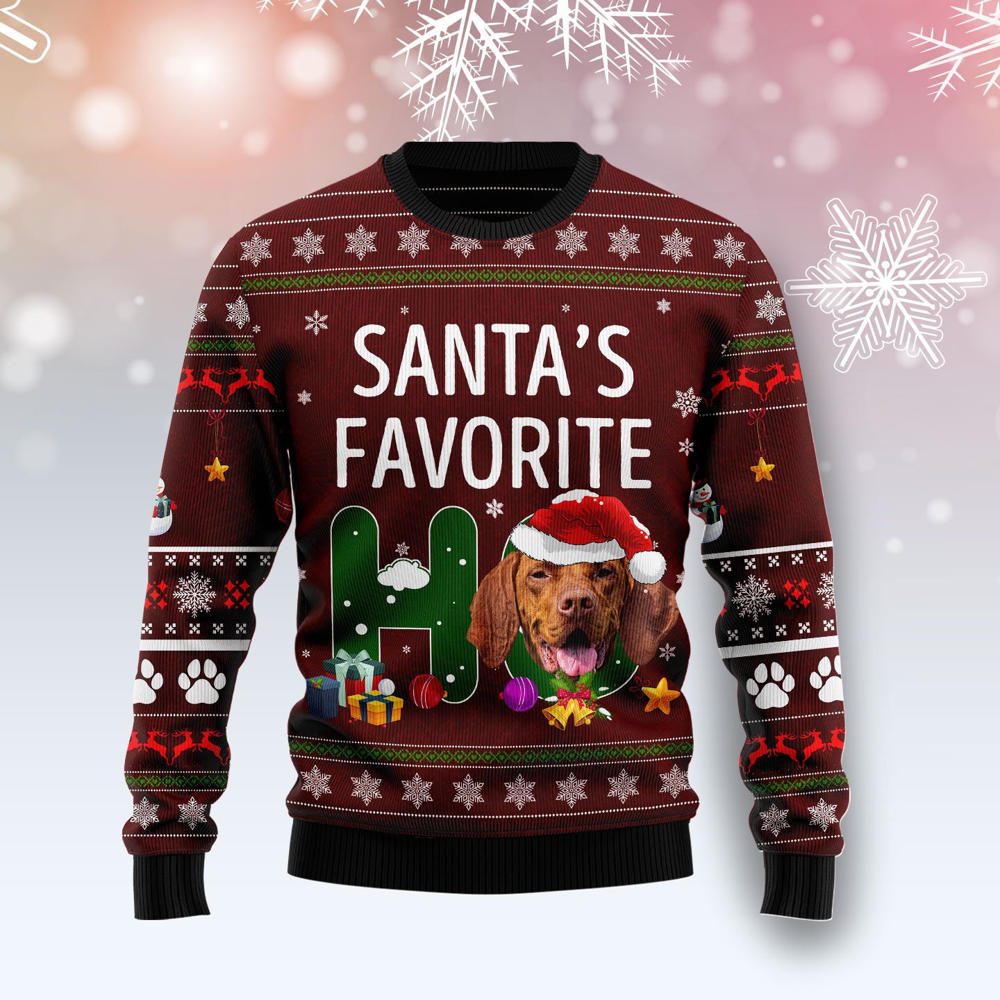 Vizsla Santa‘s Favorite Ho TY0412 unisex womens & mens, couples matching, friends, funny family ugly christmas holiday sweater gifts (plus size available)