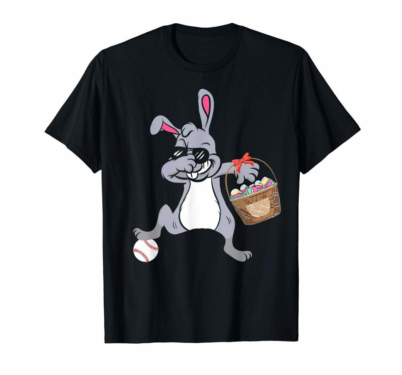 Dabbing Rabbit With Baseball Sport Happy Easter Day Tshirt