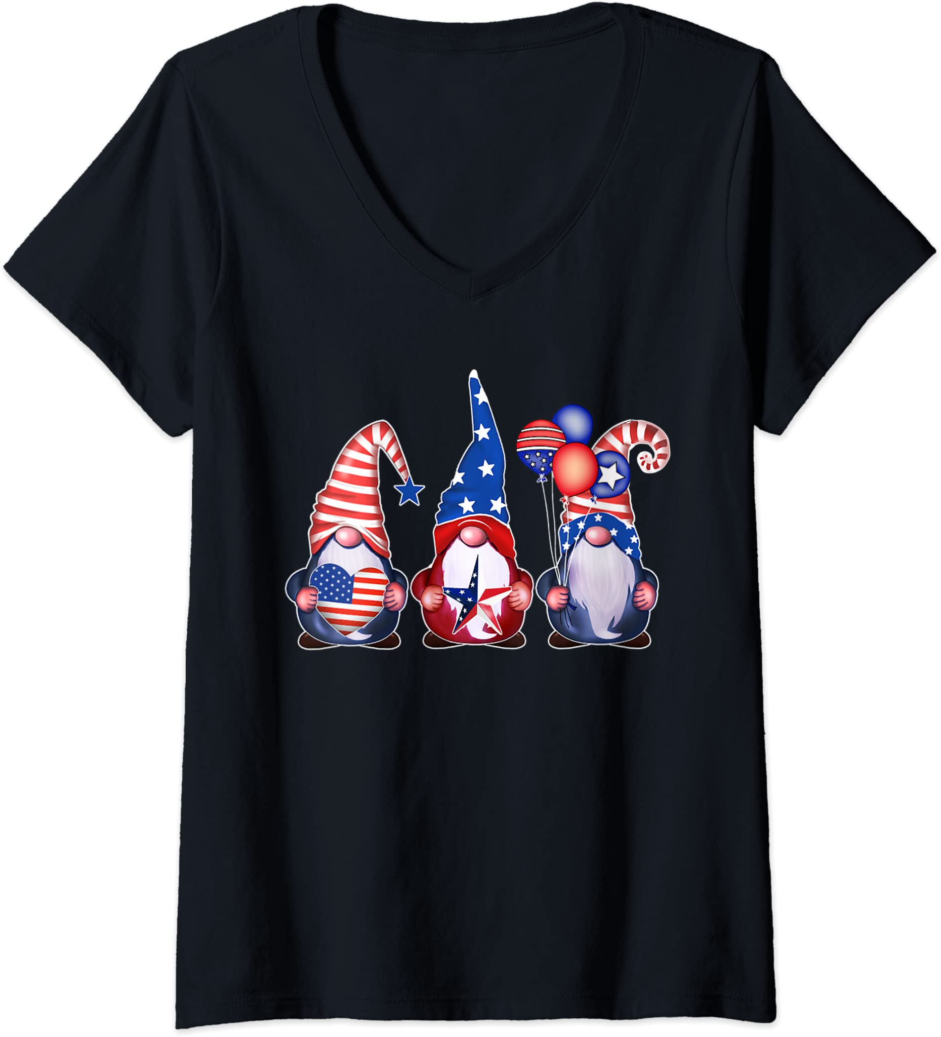 Womens Star American Flag Gnomes 4th Of July Independence Day Women V-Neck T-Shirt