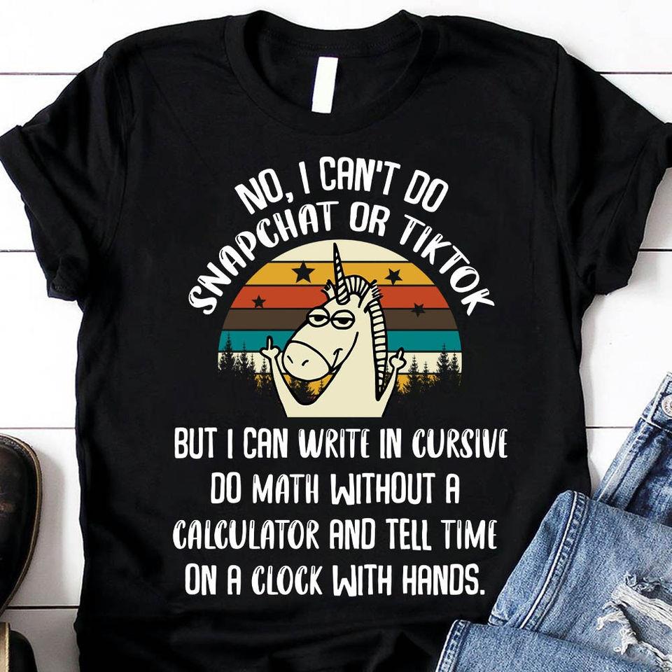 Vintage Retro Unicorn Write In Cursive Do Math Without A Calculator And Tell Time On A Clock With Hands Gift Standard/Premium T-Shirt