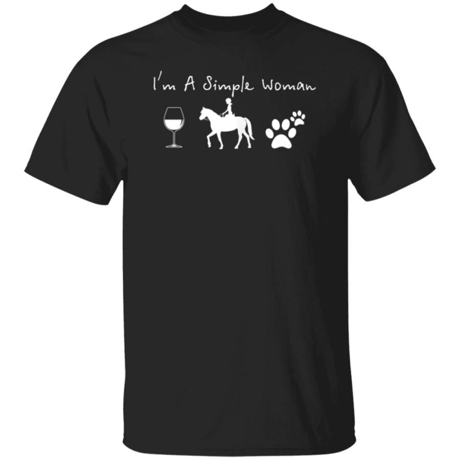 Womens I’m a simple woman Wine Dogs Horses Funny T Shirt