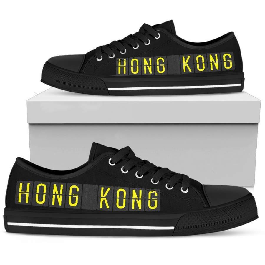 Airport Destinations HONG KONG (Black) – Low Top Canvas Shoes