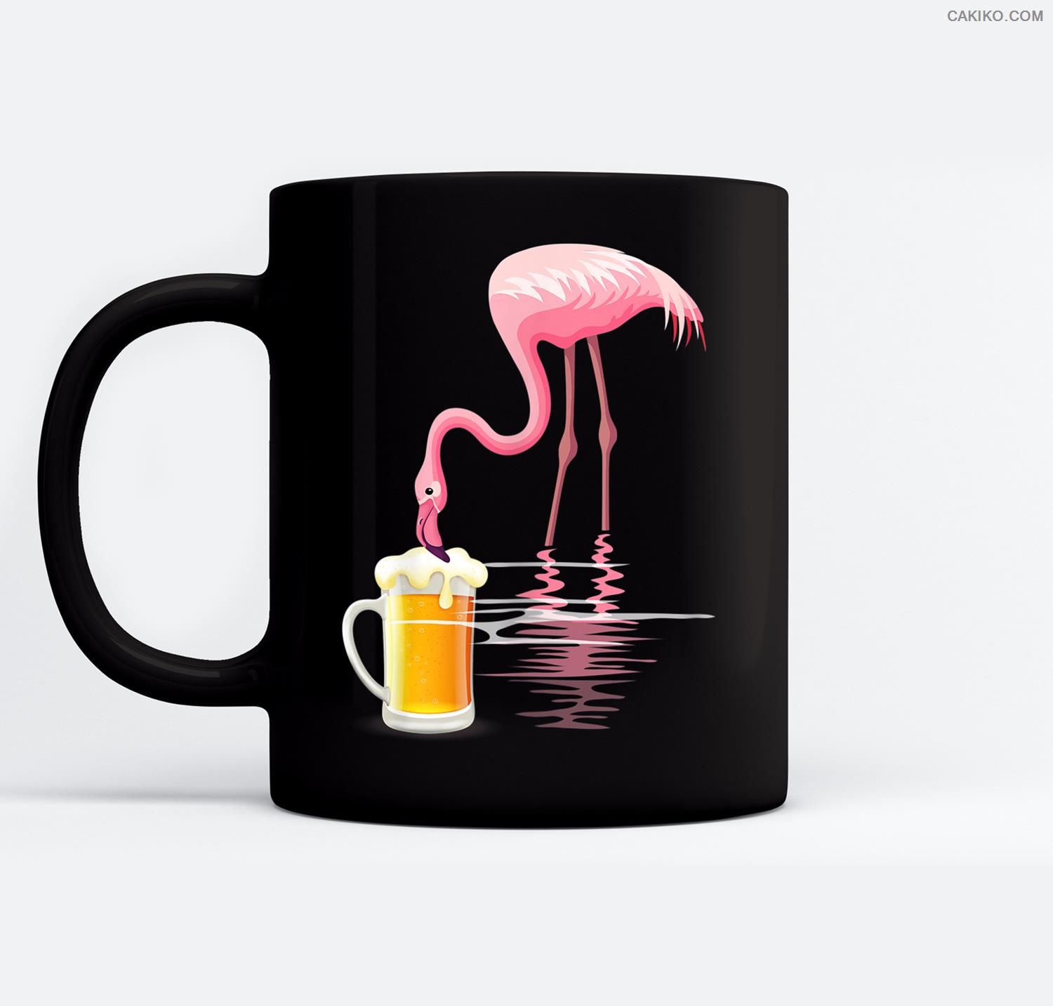 Womens Flamingo Drinking Beer Funny Pink Flamingo Ceramic Coffee Black Mugs