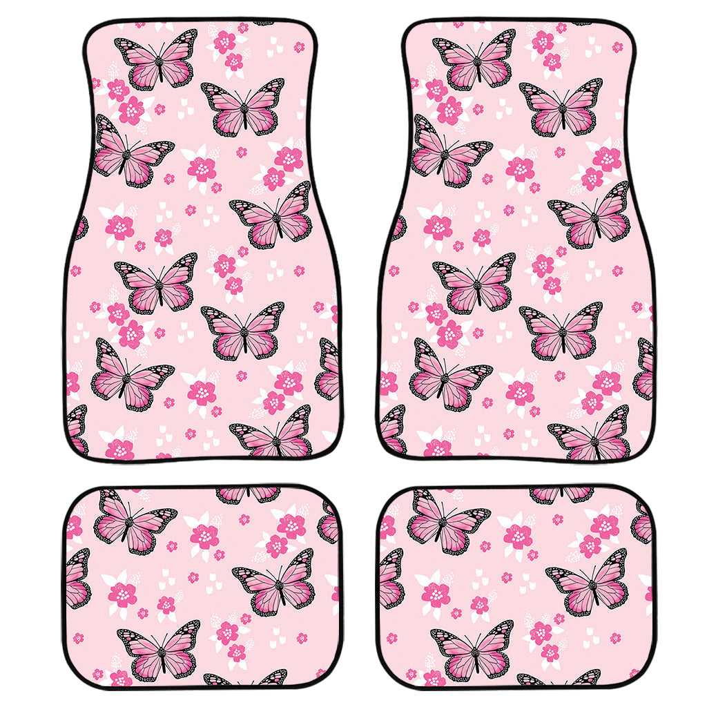 Pink Monarch Butterfly Pattern Print Front And Back Car Floor Mats, Front Car Mat