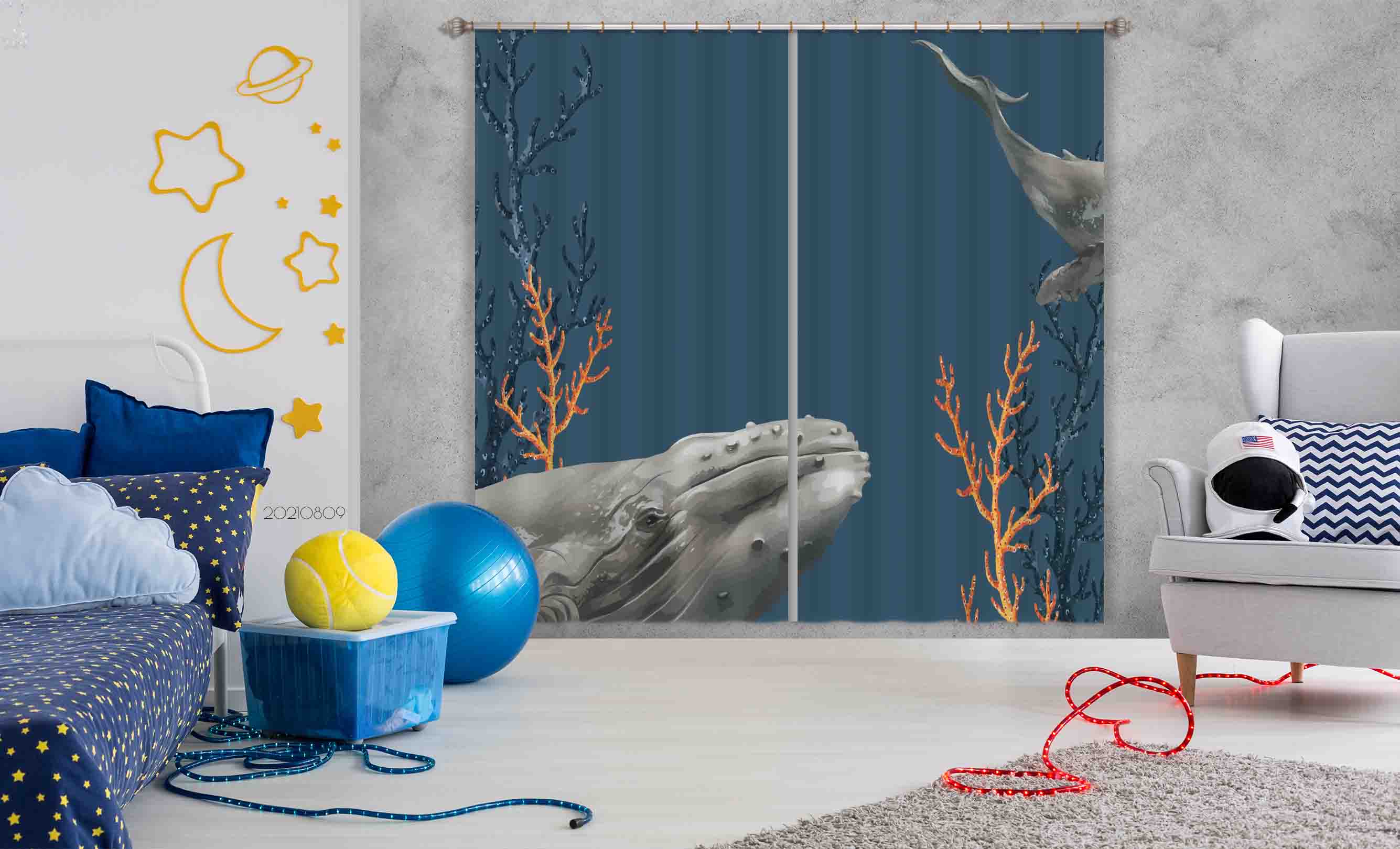 3D Sea Animal Whale Curtains And Drapes Lqh 35