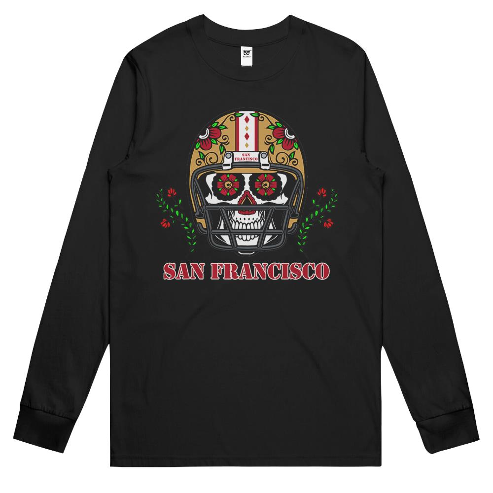 San Francisco Football Helmet Sugar Skull Day Of The Dead Long Sleeve T Shirts