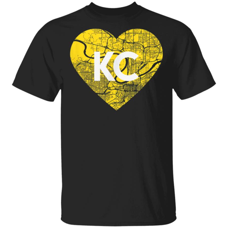 I Love Kansas City Football KC Heart Map T-Shirt