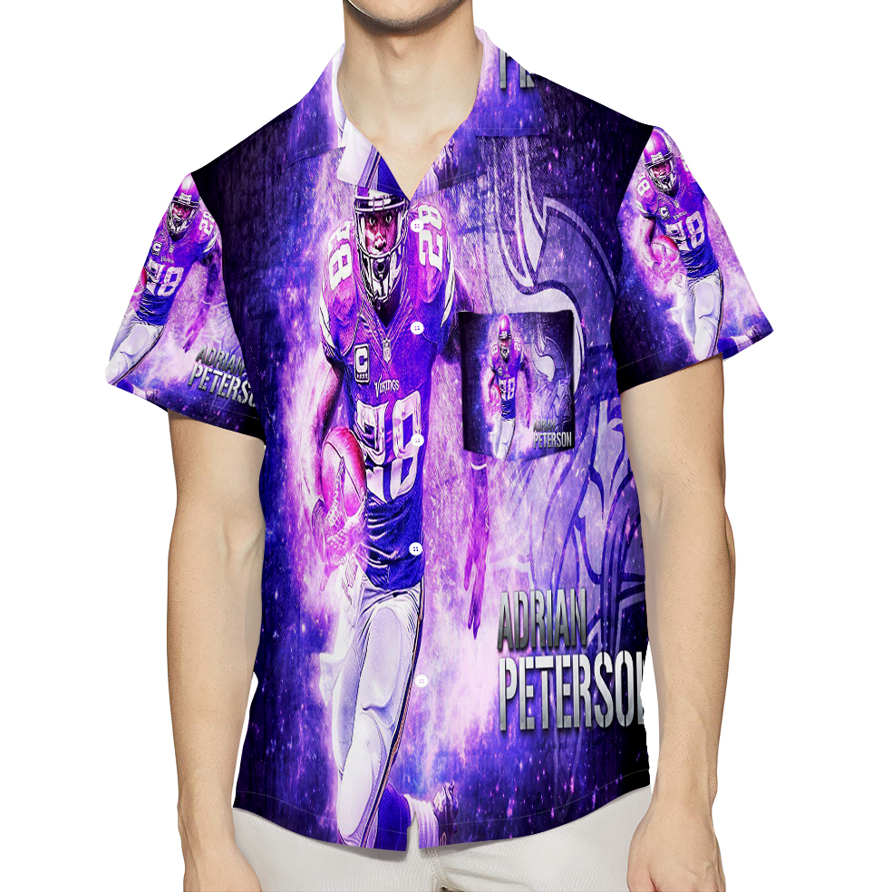 Minnesota Vikings Adrian Peterson 28 V4 3D All Over Print Summer Beach Hawaiian Shirt With Pocket