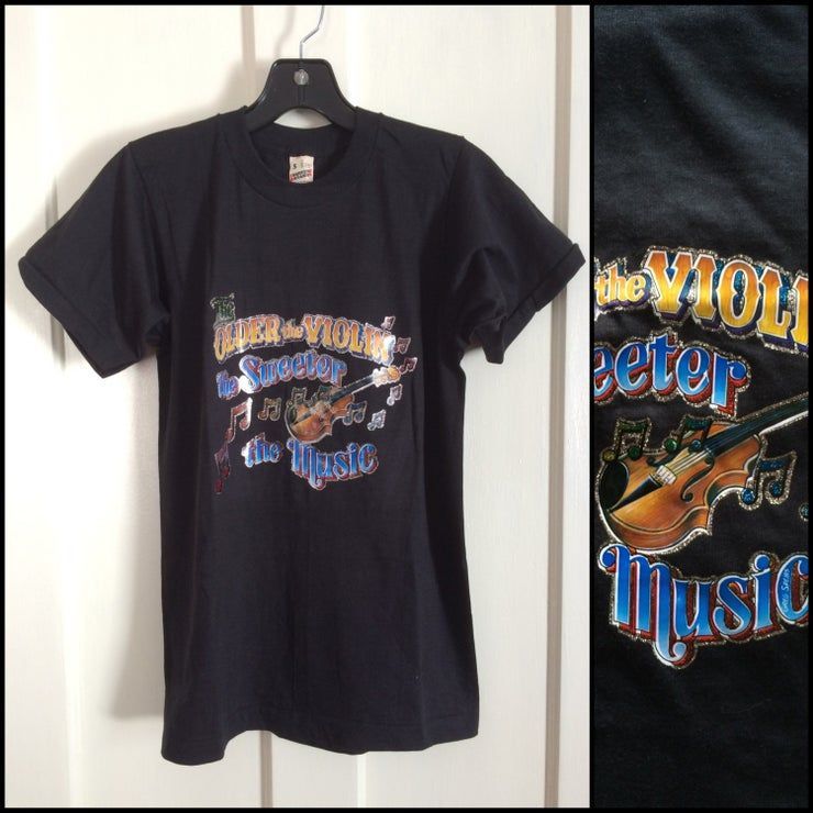 Vintage 1980 S Violins Musical Instruts Deadstock Iron On Print Shirt