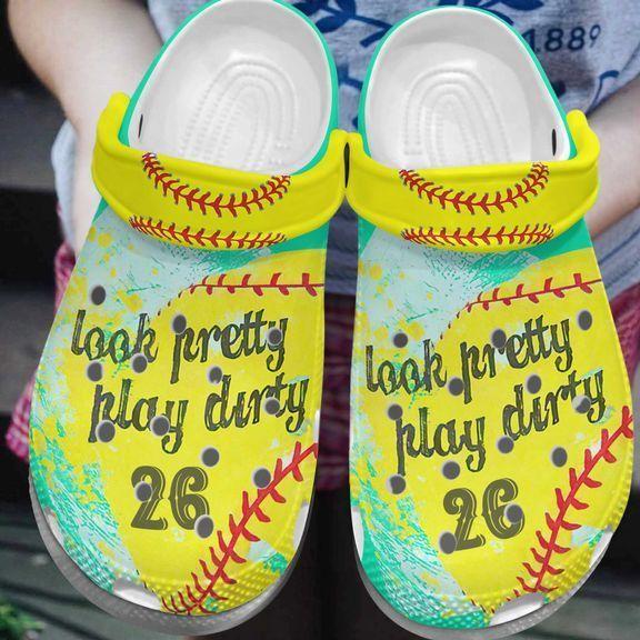 Softball Personalize Clog, Custom Name, Text, Fashion Style For Women, Men, Kid, Print 3D Whitesole Pretty Dirty