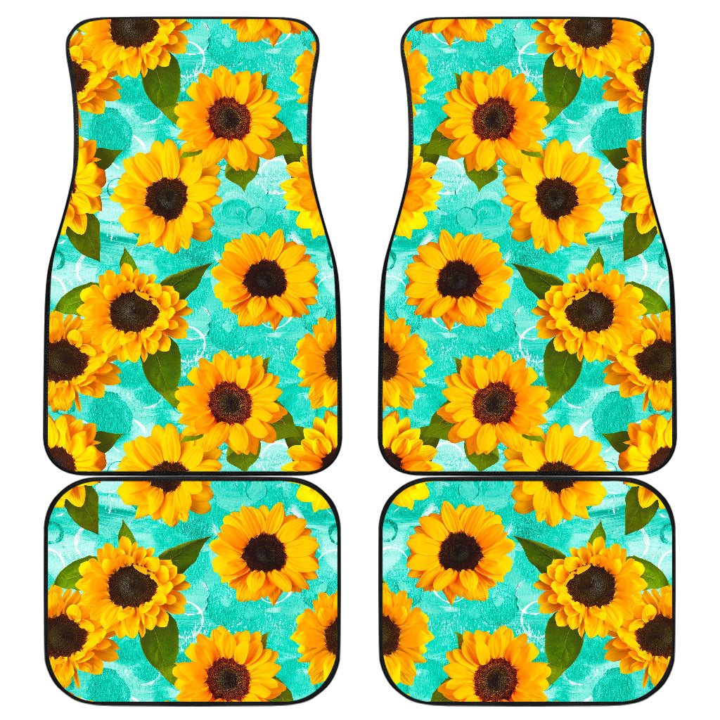 Bright Sunflower Pattern Print Front And Back Car Floor Mats, Front Car Mat