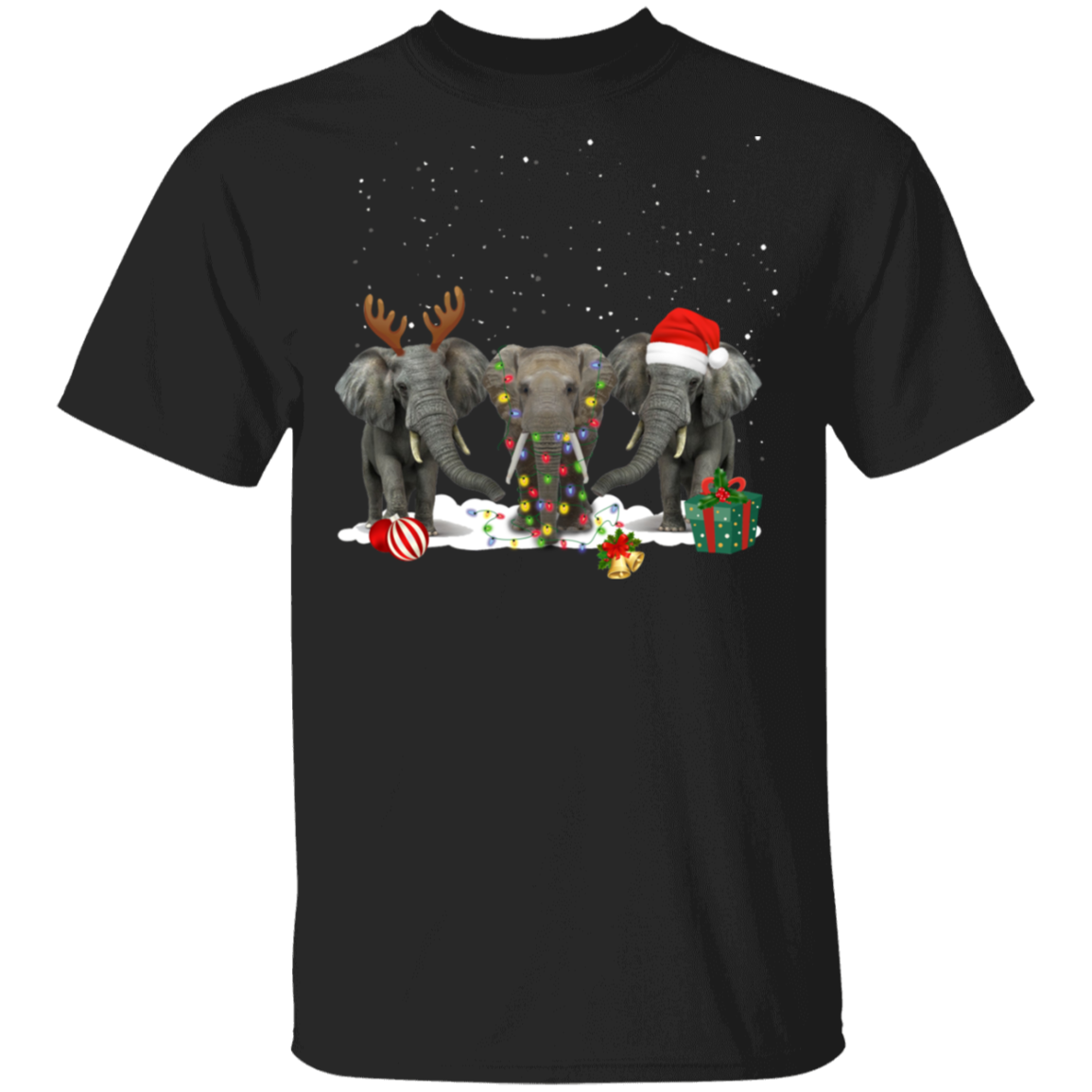 Elephants Santa Hat Christmas Gifts Boxes T-Shirt Christmas Presents For Whole Families