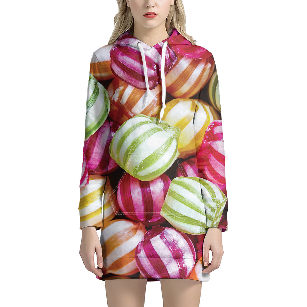 Colorful Candy Ball Print Women’S Pullover Hoodie Dress