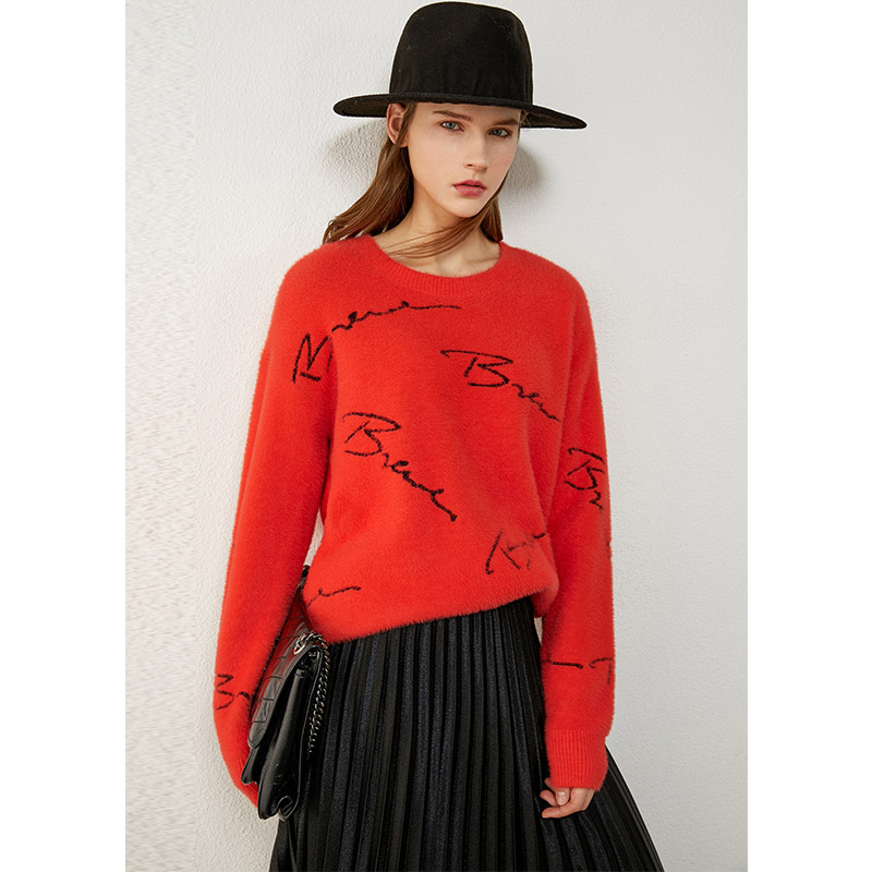 Amii Minimalism Winter Sweaters For Women Fashion Causal Oneck Letter Loose Women’s Sweater Female Pullover Tops 12040800 alx