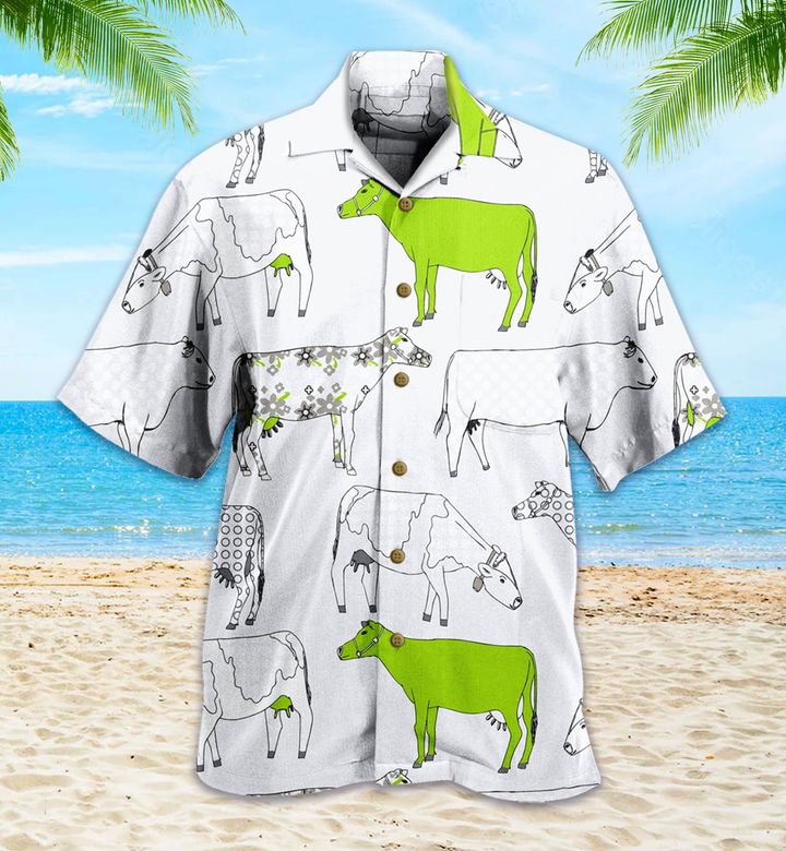 Cow White Basic Hawaii Shirt Ha2816