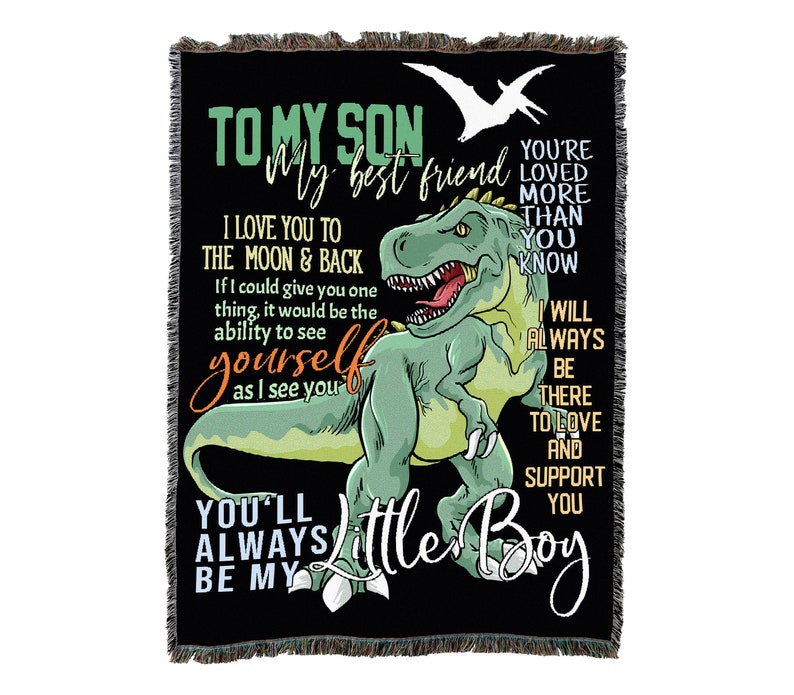 To My Son From Mom Dad You Will Always Be My Little Boy Dinosaur Vintage Retro Style Couch Sofa Blanket,  Woven Throw Blanket Home Decor