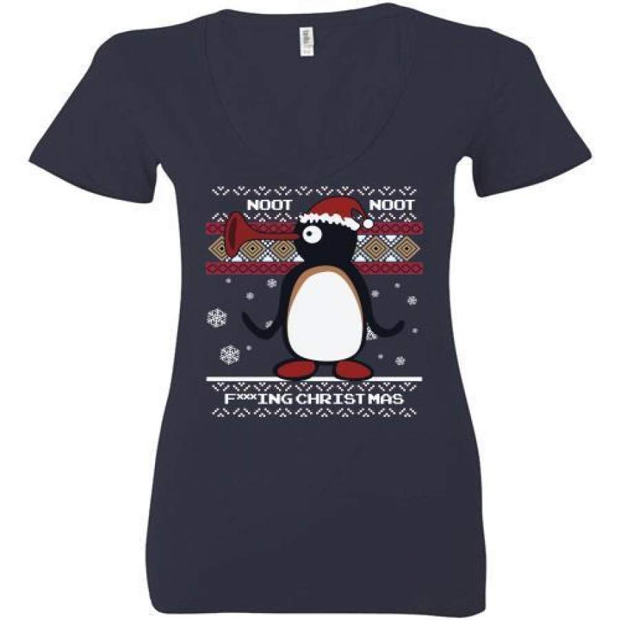 Penguin noot noot fucking Christmas ugly Ladies Deep V-Neck